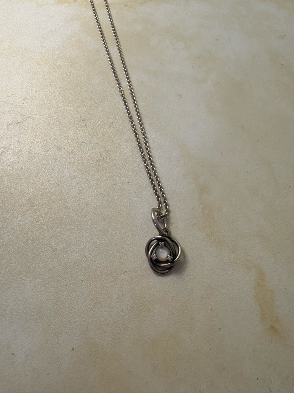 Pandora Moments Silver Moonstone Eternity Circle Dangle Charm with Necklace